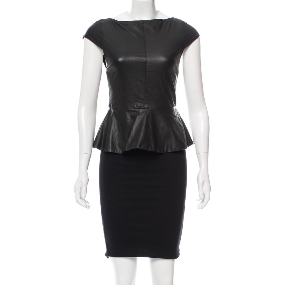Alice+Olivia Black Leather Peplum “Victoria” Dress